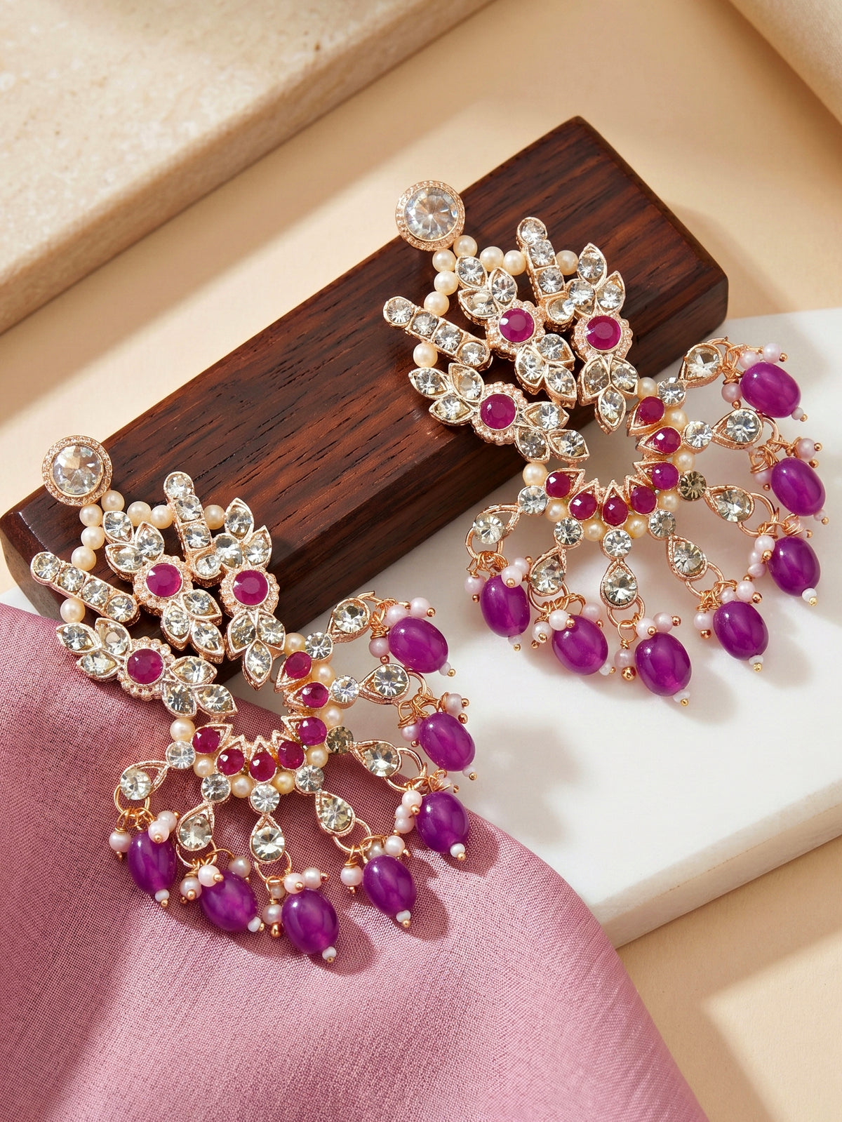Rose Gold Plated AD Purple Stone & Pearl Bridal Choker Jewellery Set with Maang Tikka (974-B5SP-007-P)