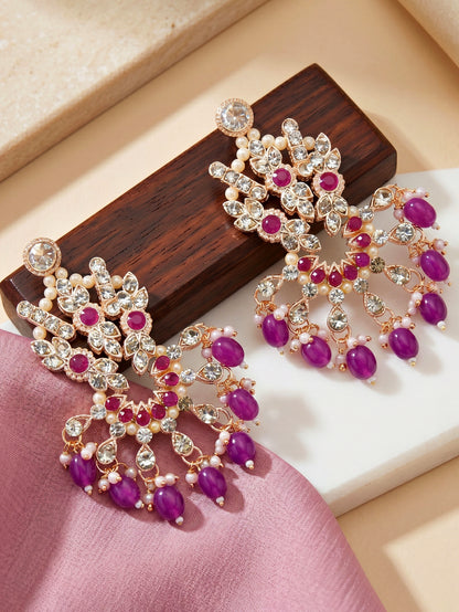 Rose Gold Plated AD Purple Stone & Pearl Bridal Choker Jewellery Set with Maang Tikka (974-B5SP-007-P)