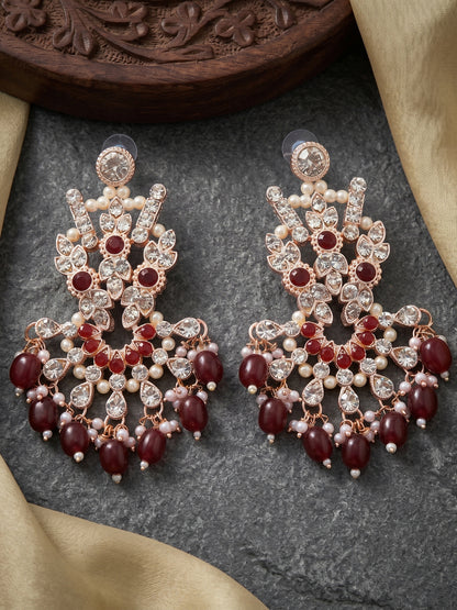 Rose Gold Plated AD Maroon Stone & Pearl Bridal Choker Jewellery Set with Maang Tikka (974-B5SP-007-M)