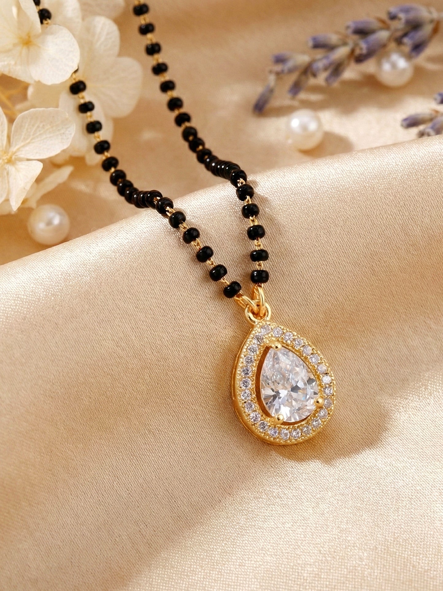 Lucky Jewellery White Stone AD Mangalsutra for Women (113-CHMS-1279-W)