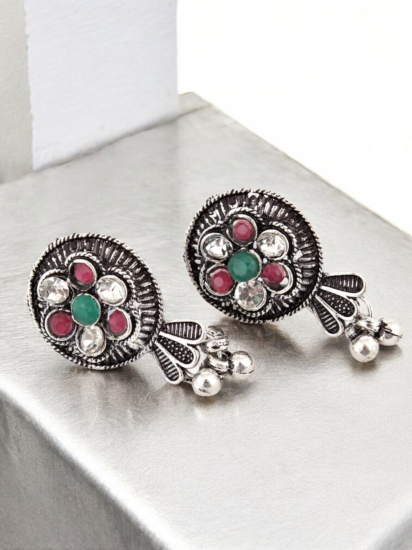 Oxidised Silver Radha Krishna Temple Jewellery Choker Set for Women & Girls