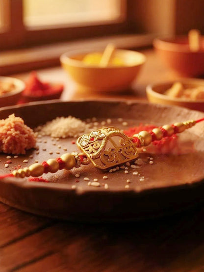 Gold Plated Religious Rakhi - Rakshabandhan Jai Shri Ram Design Rakhee for Bhaiya/Bhabhi - Pack of 1