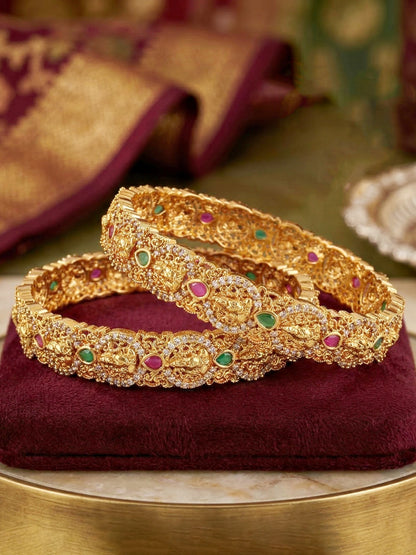 Gold-Plated Laxmi Temple AD Pink Green Bangle (1174-C1BG-2215-2)
