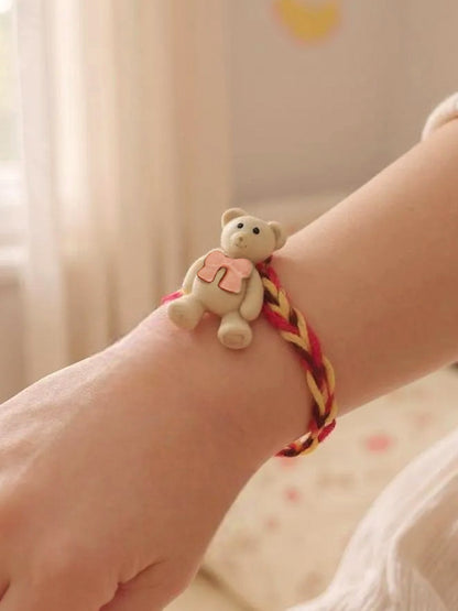 Lucky Jewellery Designer Teddy Bear Kids Rakhi - Rakshabandhan Plastic Cute Teddy Rakhee Bracelet for Brother/Bhaiya/Bhai/Bhabhi/Kids - Pack of 4 (130-CHR1-1948-4)