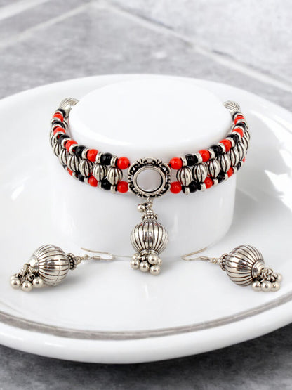 Navratri, Dandiya Garba Festival Jewellery Beads Choker Necklace with Earring