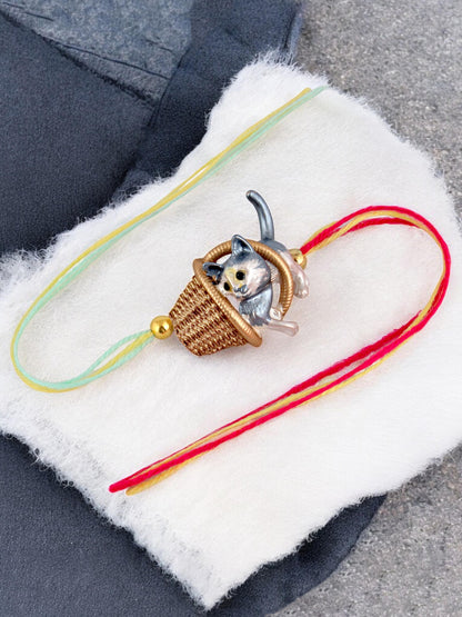 Lucky Jewellery Designer Kitty with Basket Rakhi - Rakshabandhan Plastic Kids Rakhee Bracelet for Brother/Bhaiya/Bhai/Bhabhi/Kids - Multi Color Thread Pack of 1 (225-CHR1-1314-1)