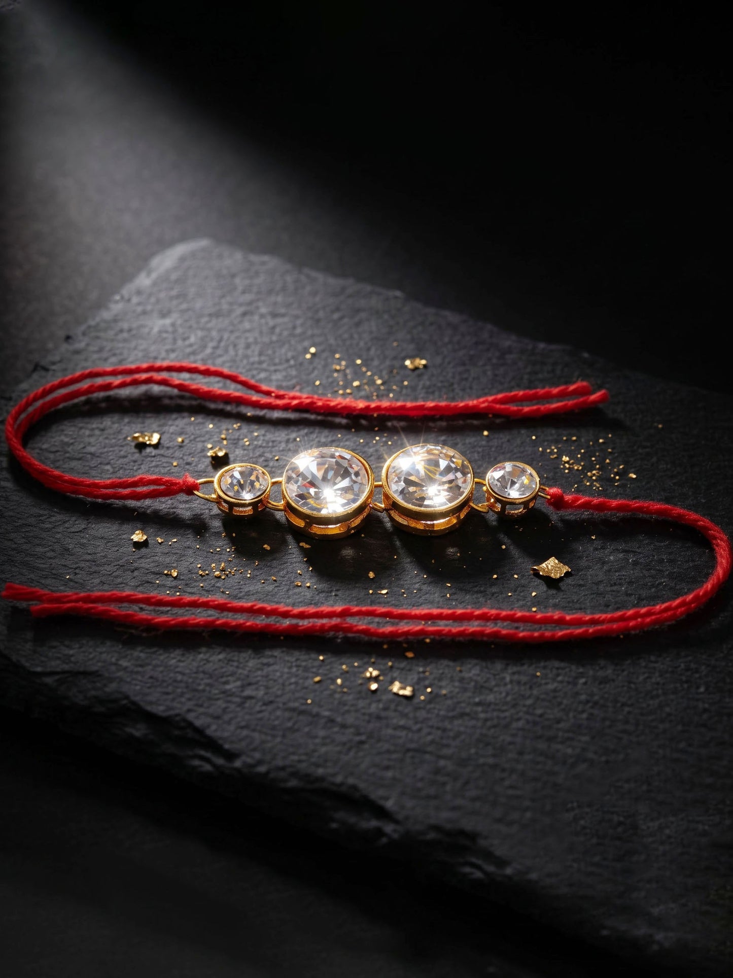 LUCKY JEWELLERY Traditional Rakhi for Brother/Bhaiya – Gold Plated Red Thread Rakshabandhan Rakhie in White Stones for Bhai/Bhabhi (Pack of 1) – Fancy Rakhee Bracelet Rakshasutra (76-L1R1-10-W-1-2026)