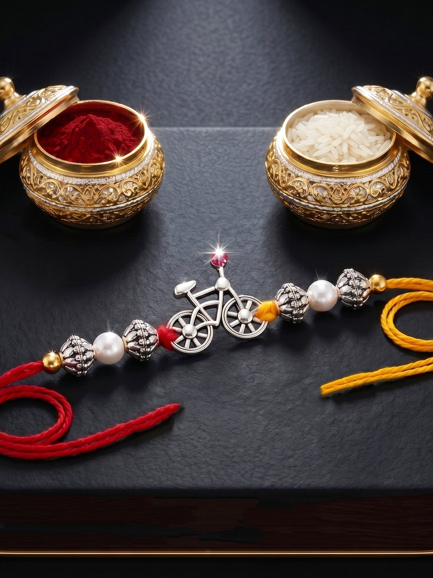 Lucky Jewellery Oxidised Silver Cycle Rakhi for Brother with Beads, Roli Chawal & Greeting Card Combo (36-JPR1-1954-S-1-2026)