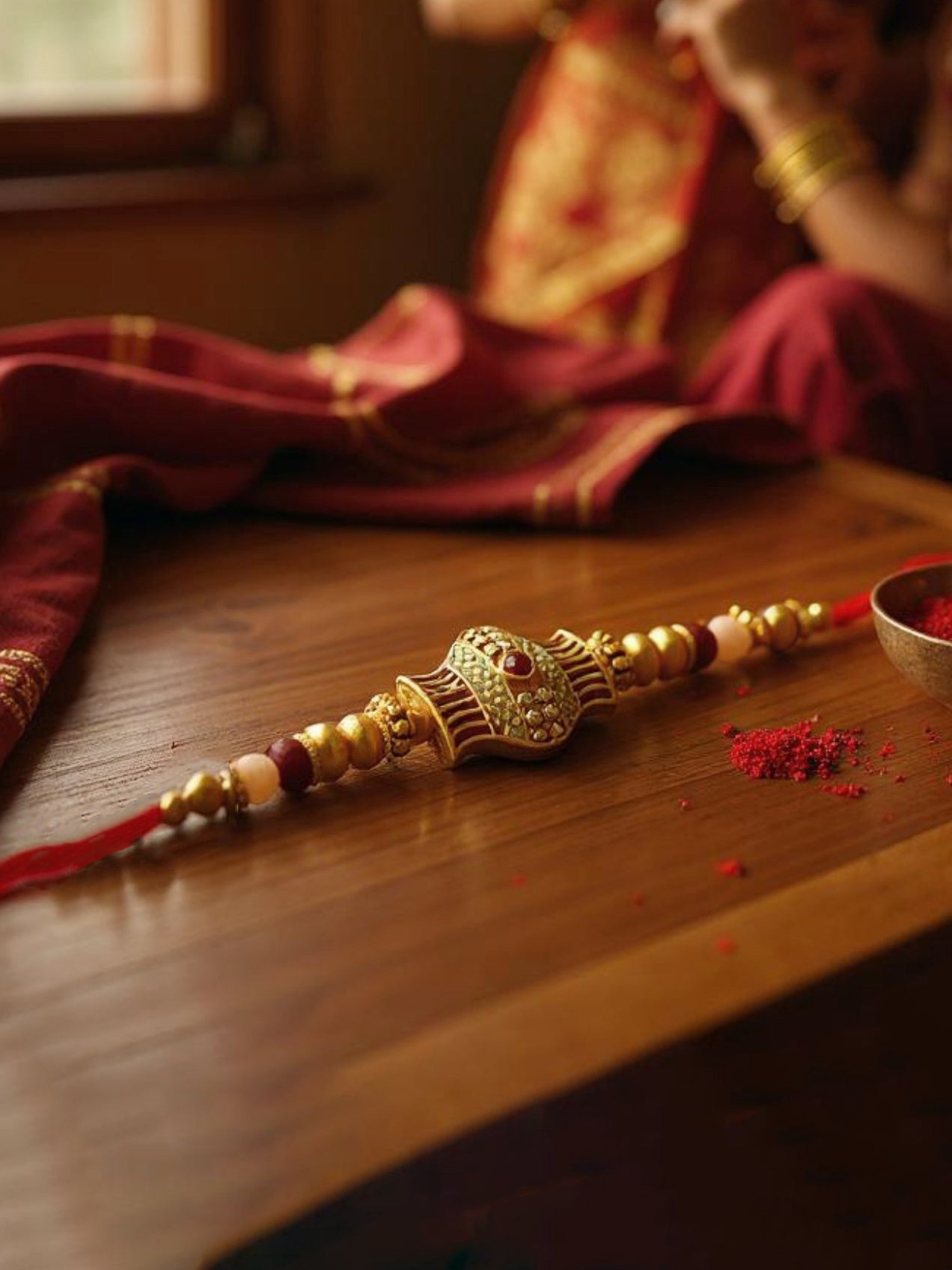 Gold Plated Meenakari Rakhi - Rakshabandhan Beads Rakhee for Brother/Bhaiya/Bhai/Bhabhi Pack of 1