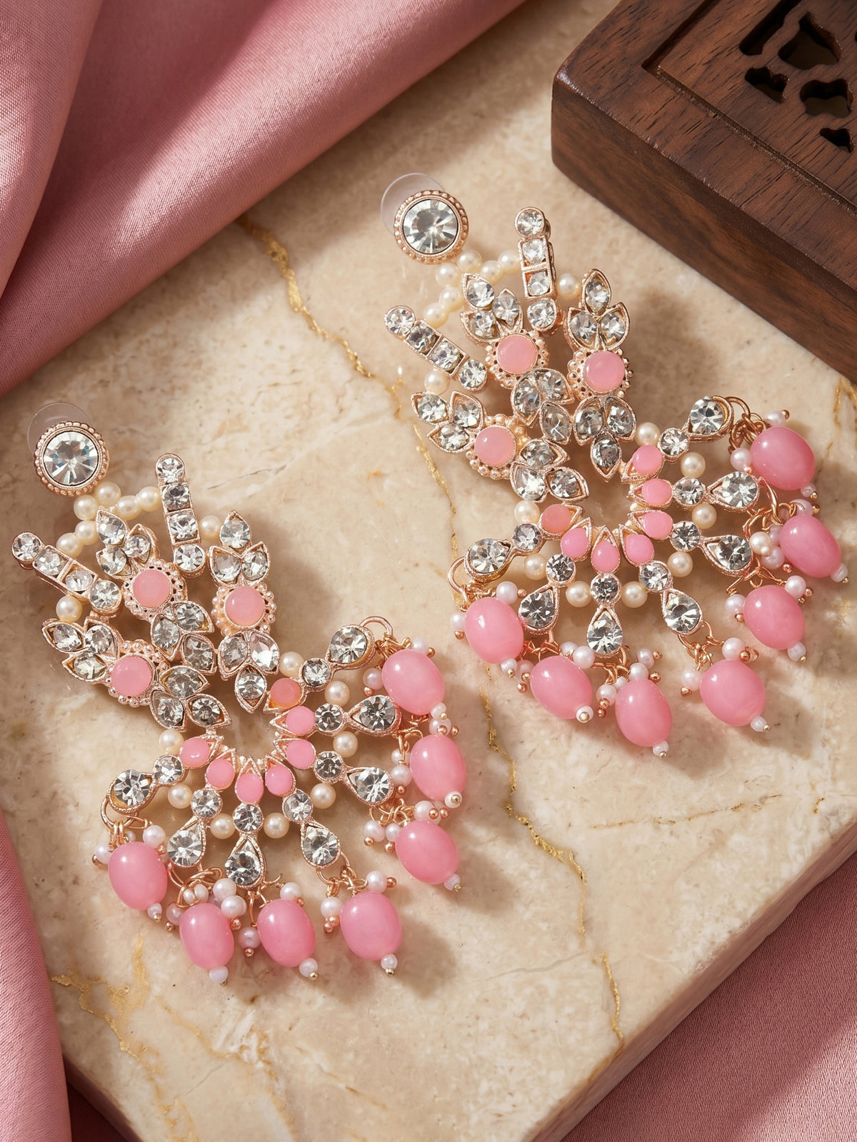 Rose Gold Plated AD Pink Stone & Pearl Bridal Choker Jewellery Set with Maang Tikka (974-B5SP-007-PK)