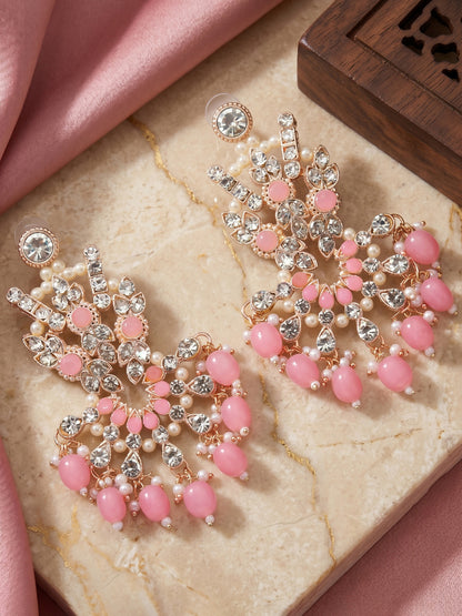 Rose Gold Plated AD Pink Stone & Pearl Bridal Choker Jewellery Set with Maang Tikka (974-B5SP-007-PK)