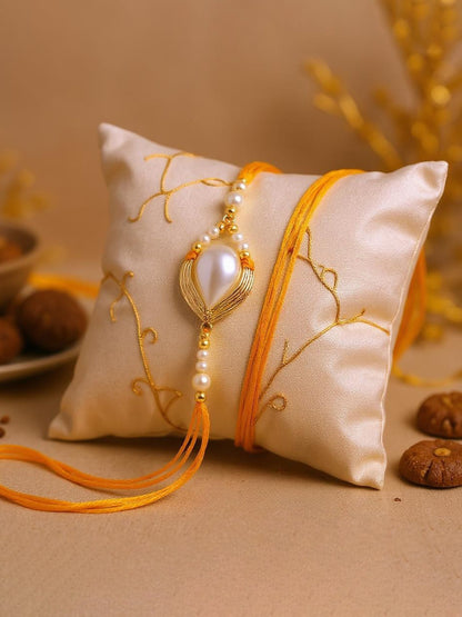 Lucky Jewellery Designer Gold Plated Pearl Rakhi - Rakshabandhan Rakhee Lumba Bracelet for Brother Bhaiya Bhai Bhabhi - Pack of 2 (275-CHR1-1137-2)