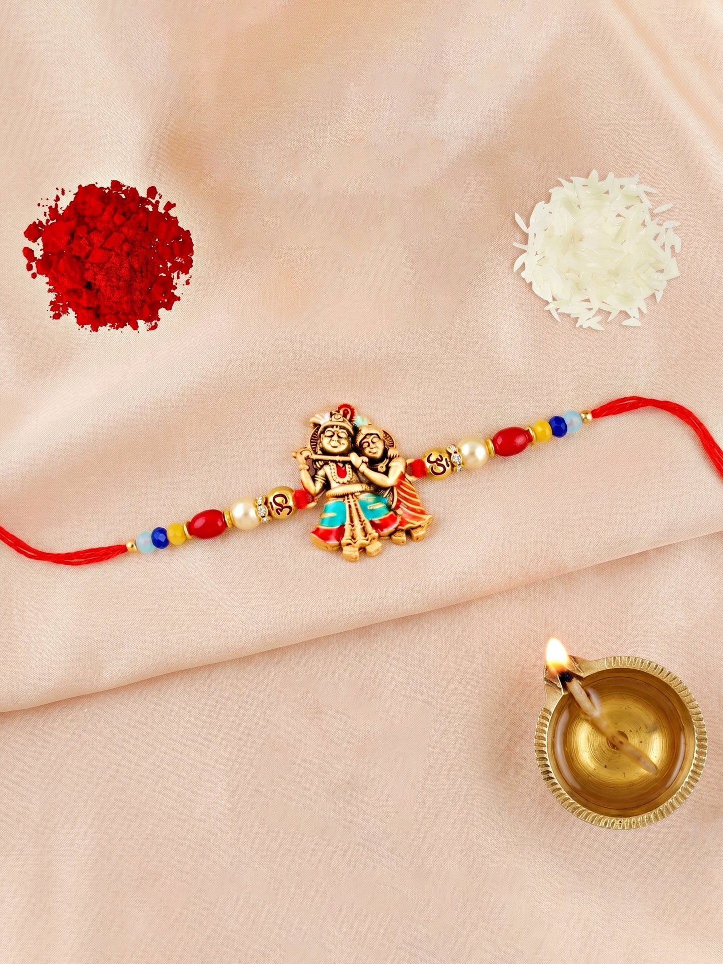 Divine Radha Krishna Beaded Rakhi For Brother With Roli Chawal And Card (72-S5R1-AR2930)