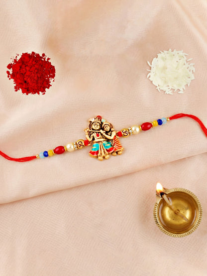 Divine Radha Krishna Beaded Rakhi For Brother With Roli Chawal And Card (72-S5R1-AR2930)