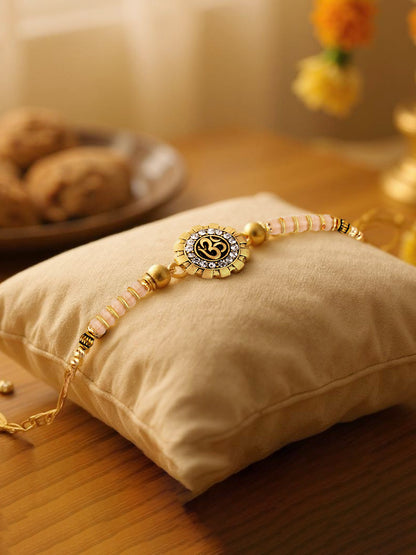 Gold Plated Religious Rakhi Rakshabandhan Om Design Rakhee for Brother/Bhaiya/Bhai/Bhabhi Pack of 1