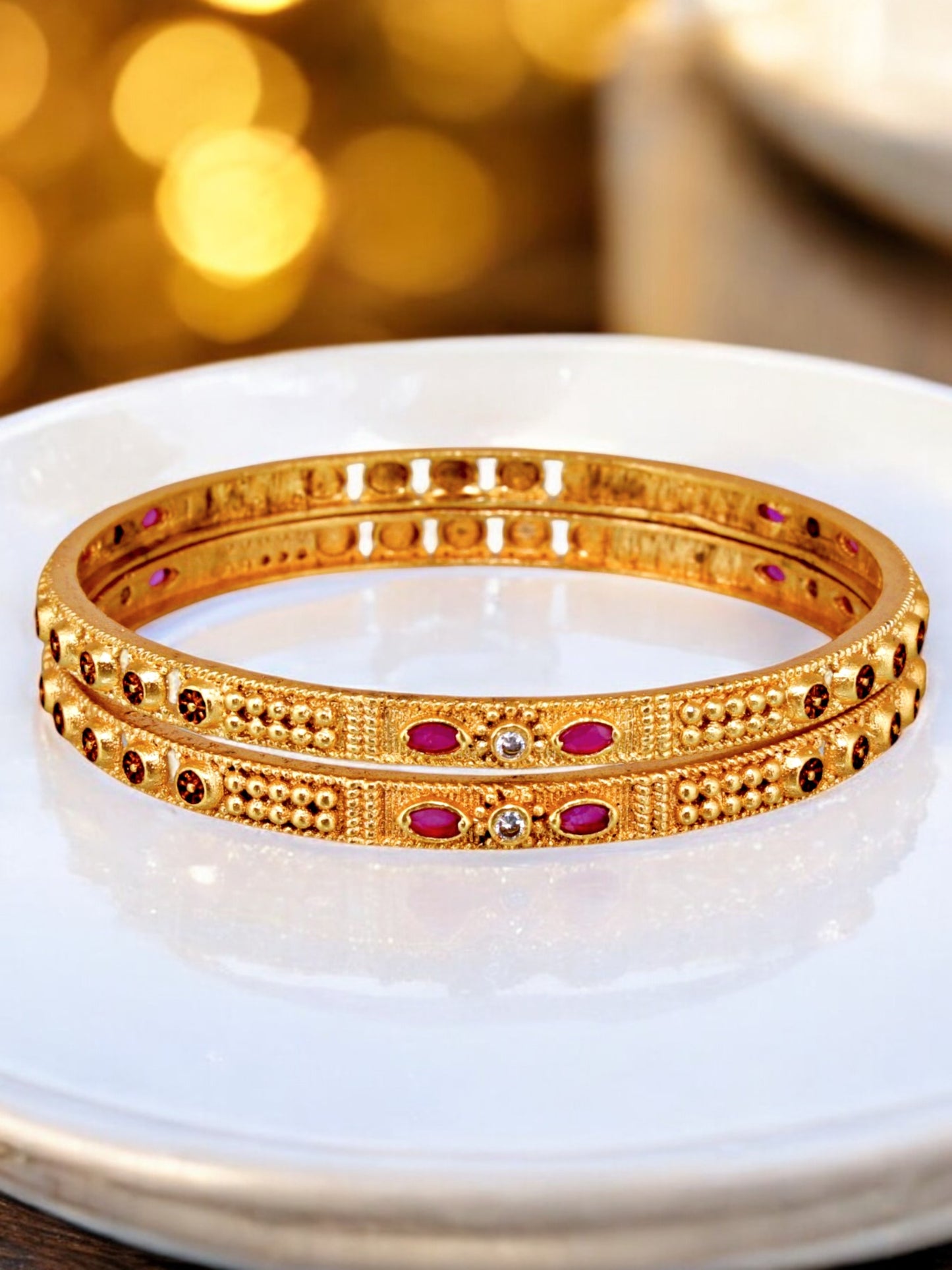 18k One Gram Gold-Plated Meenakari Floral Design Bangle Set for Women & Girls - Pack of 2