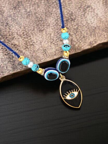 Lucky Jewellery Designer Blue Color Evil Eye Rakhi - Rakshabandhan Rakhee with Lumba Bracelet for Brother/Bhaiya/Bhai/Bhabhi - Pack of 2 (194-CHCR1-1984-S-2)