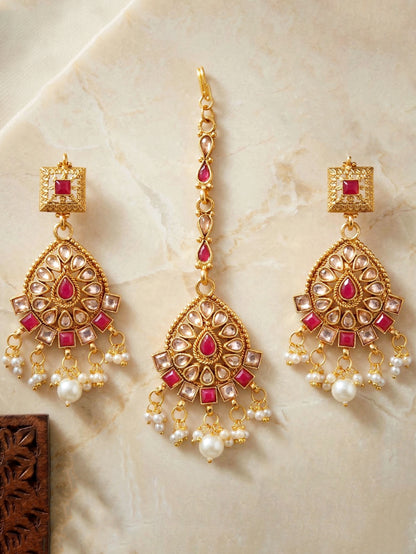 Lucky Jewellery Gold-Plated Ruby Color Choker Necklace Set (866-G2SR-006-R)