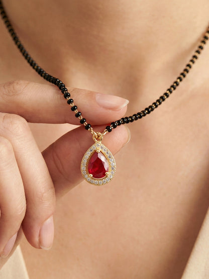 Lucky Jewellery Red Stone AD Mangalsutra for Women (113-CHMS-1279-M)