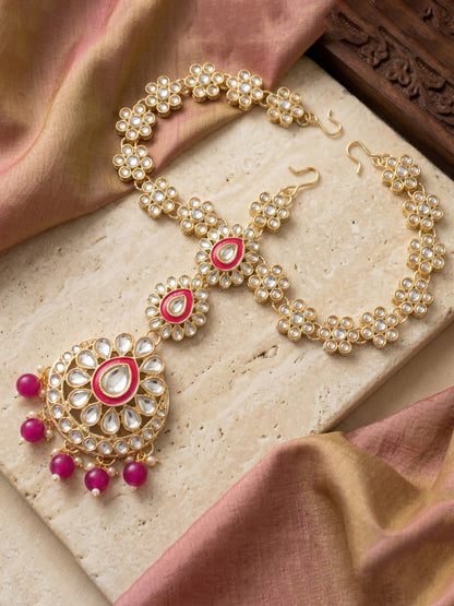 Bridal Kundan Red Heavy Choker Jewellery Set with Hathphool & Nath (2640-IZK-551-R)