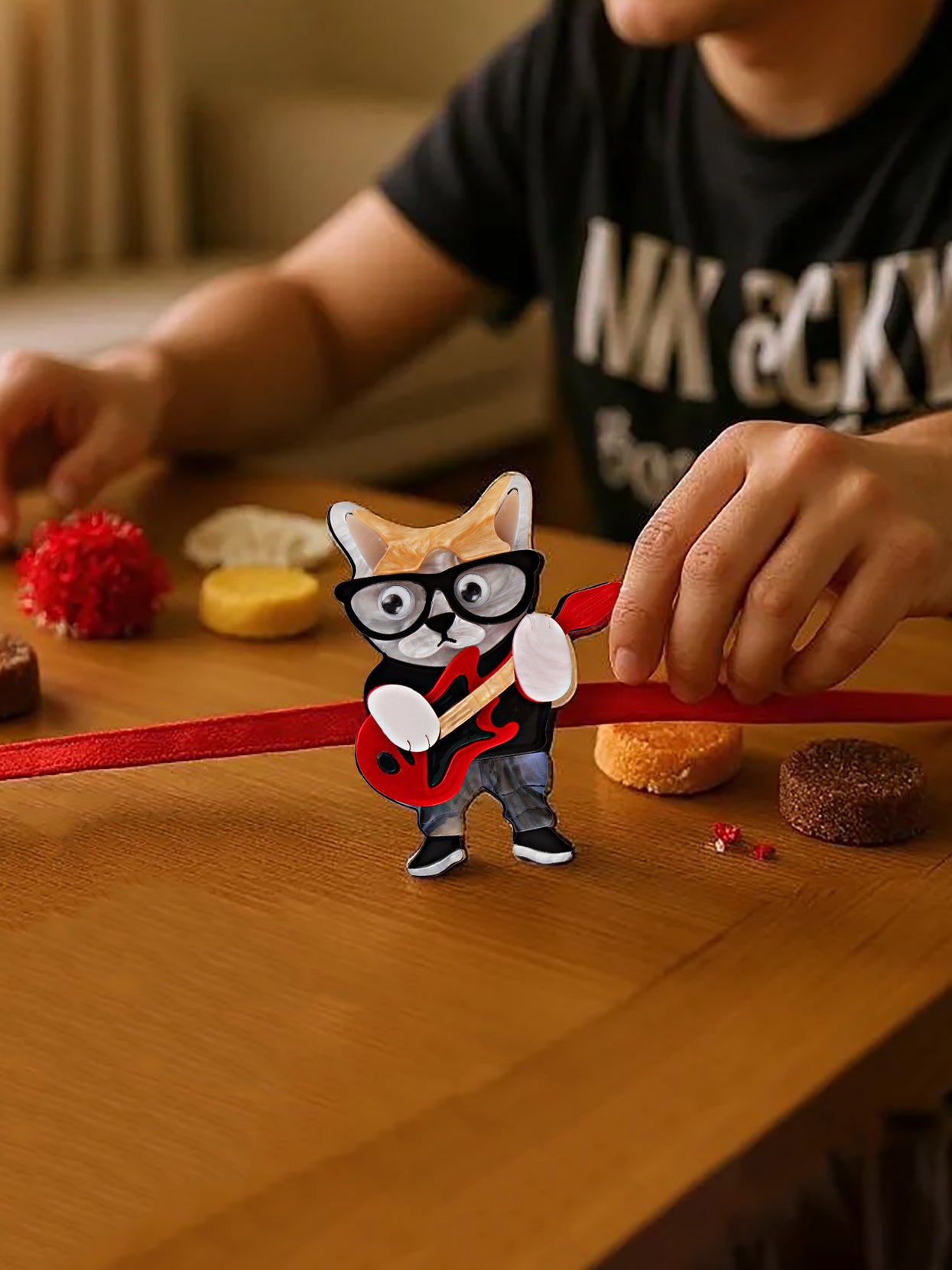 Lucky Jewellery Trendy Fashion Plastic Guitar Cat With Glasses Kids Rakhi - Rakshabandhan Rakhee Bracelet for Kids Brother Bhaiya Bhai Bhabhi - Pack of 1 (440-CHR1-1192-1)
