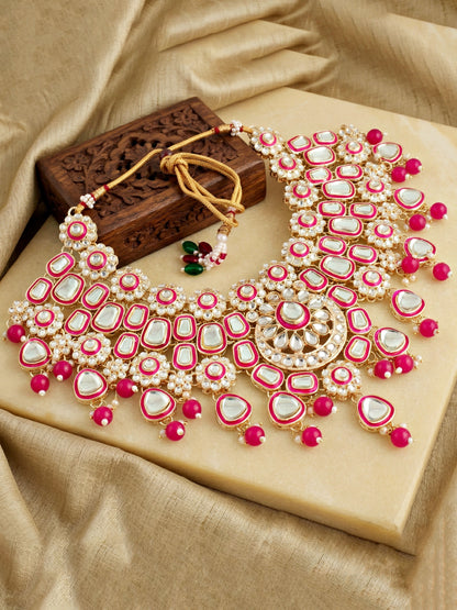 Bridal Kundan Red Choker Jewellery Set with Hathphool & Nath (2541-IZK-554-R)
