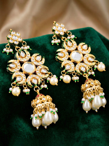 LUCKY JEWELLERY  18K Gold Plated Kundan Jhumka with White Back Meenakari Earrings for Girls & Women |  Designer kundan Jhumkee Earring Set | Birthday Gift Earrings Valentine Anniversary