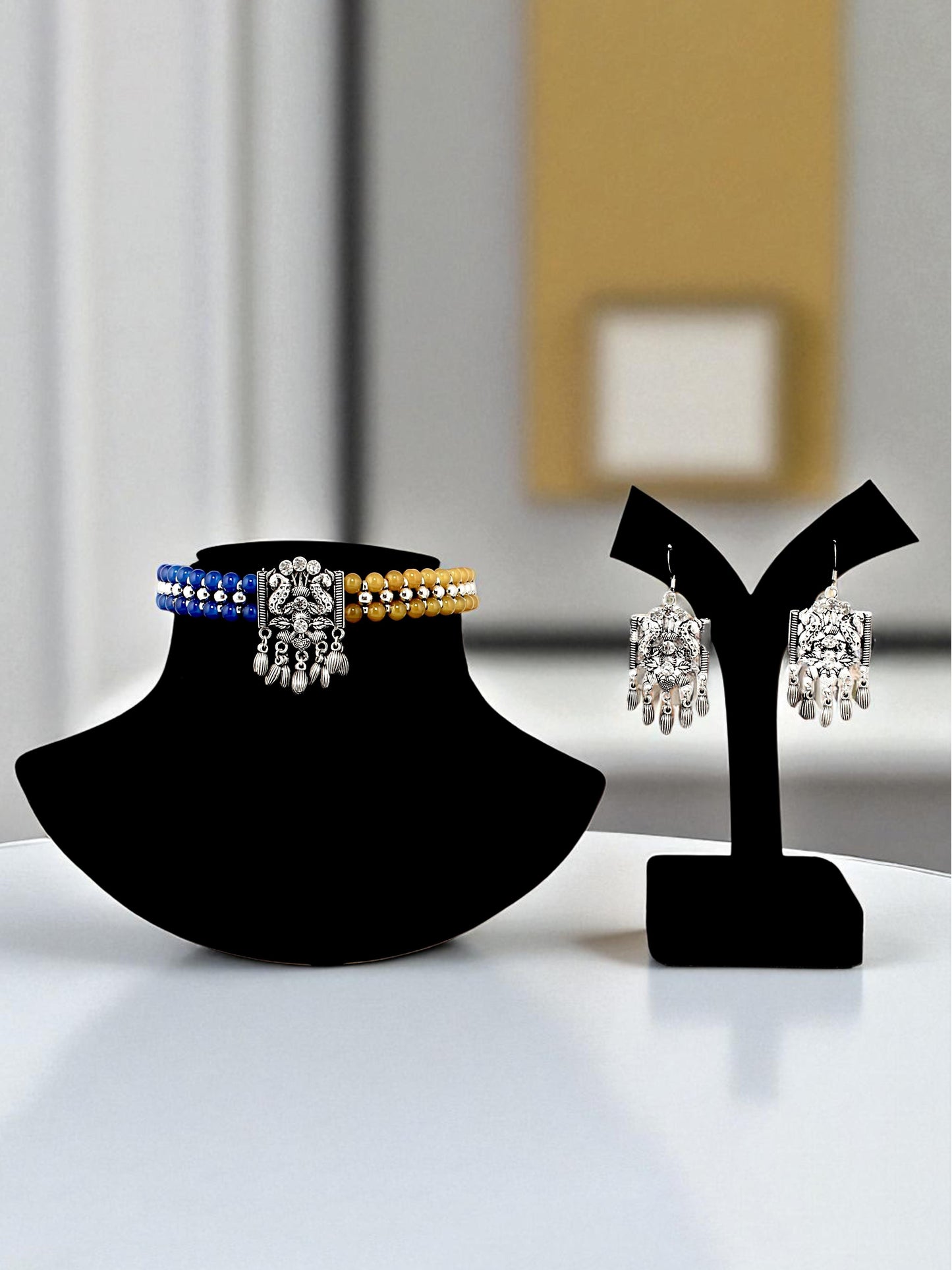 Navratri, Dandiya Garba Festival Jewellery Beads Choker Necklace with Earring