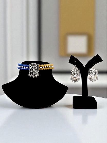 Navratri, Dandiya Garba Festival Jewellery Beads Choker Necklace with Earring