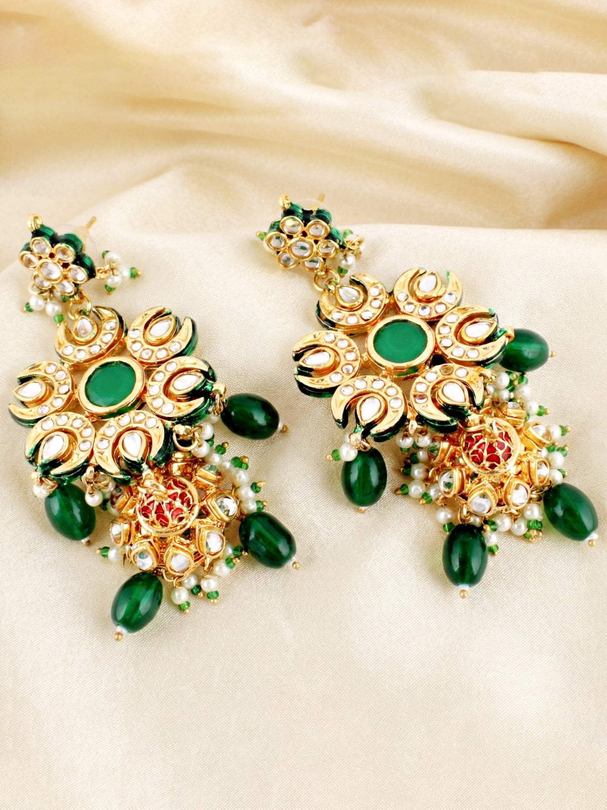 LUCKY JEWELLERY  18K Gold Plated Kundan Jhumka with Green Back Meenakari Earrings for Girls & Women |  Designer kundan Jhumkee Earring Set | Birthday Gift Earrings Valentine Anniversary