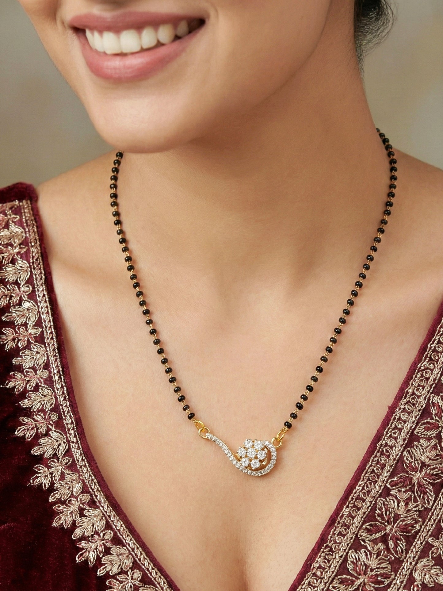 Lucky Jewellery AD Floral Gold Mangalsutra for Women (246-S8MS-2187)
