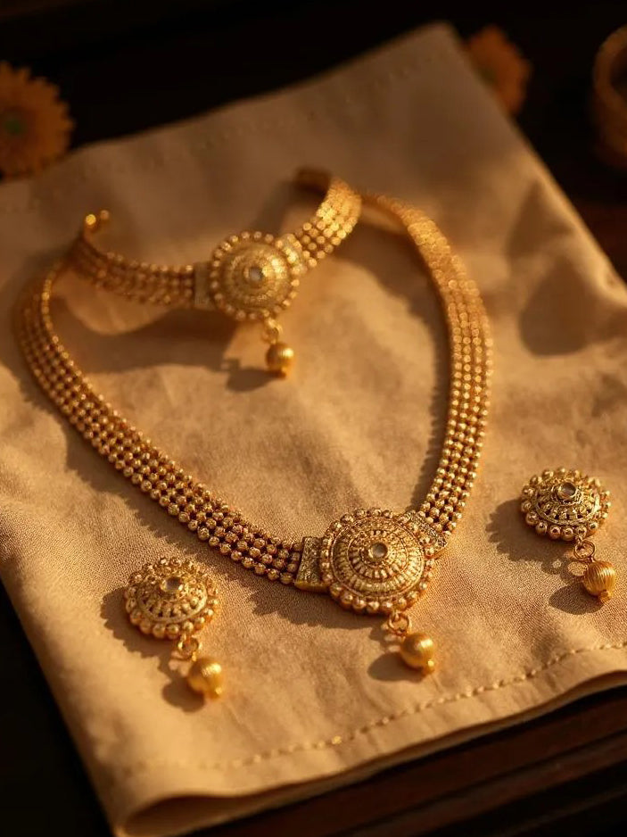 Gold Plated Necklace Set with Earrings Traditional Necklace Jewellery