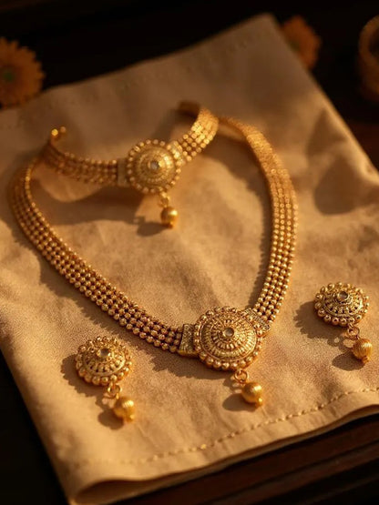 Gold Plated Necklace Set with Earrings Traditional Necklace Jewellery