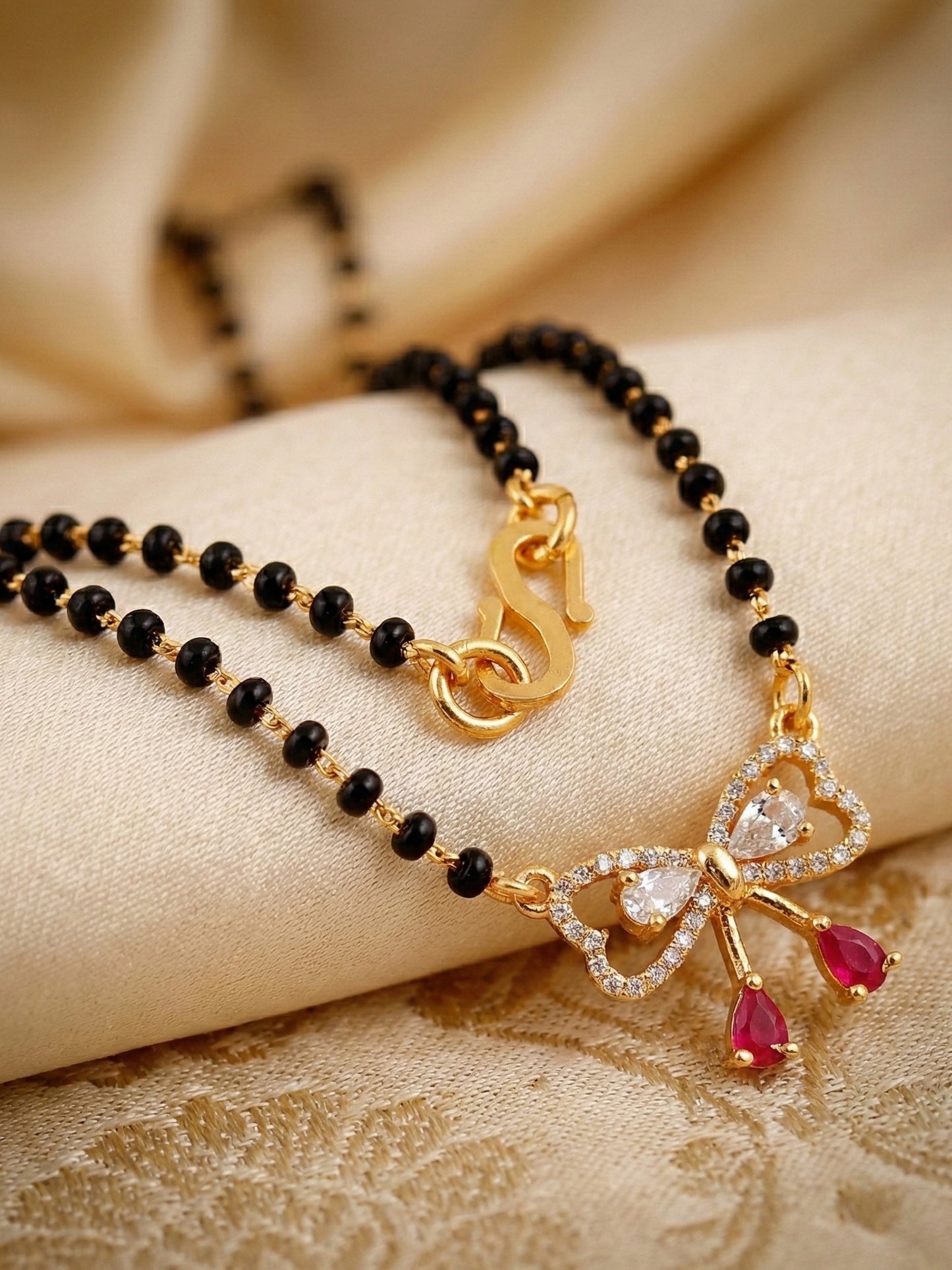 Lucky Jewellery AD Bow Mangalsutra for Women (315-S8MS-2192-R)