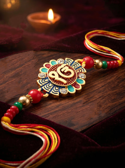 Ek Onkar Spiritual Sikh Rakhi For Brother | Punjabi Beaded Rakhi Set, Roli Chawal & Greeting Card (102-S5R1-PR1360)