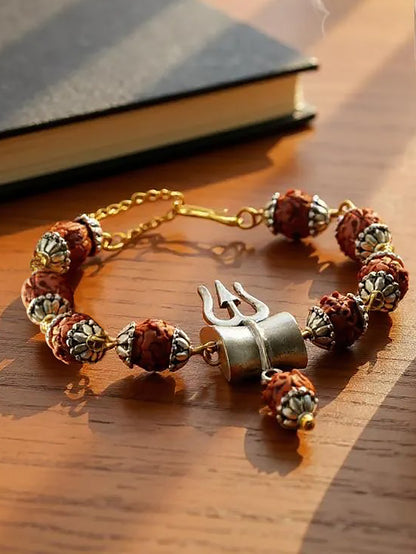 Lucky Jewellery Designer Oxidised Silver Religious Shiva Rakhi - Rakshabandhan Immitation Rudraksh Rakhee Lumba Bracelet for Brother Bhaiya Bhai Bhabhi - Pack of 4 (241-JPR1-1982-S-4)