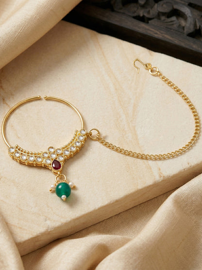 Bridal Kundan Multicolor Heavy Choker Jewellery Set with Hathphool & Nath (2640-IZK-551-MG)