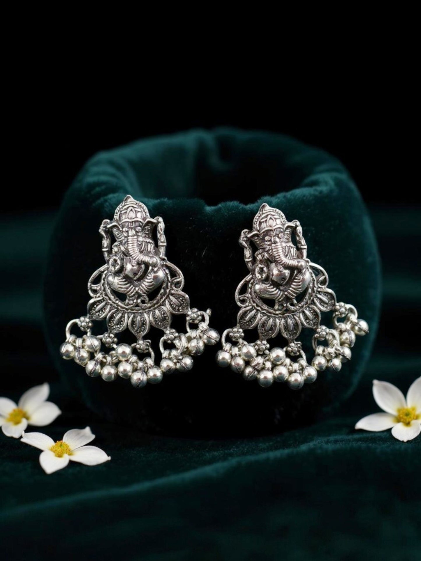 Oxidised Silver Lord Ganesha Temple Jewellery Necklace Set with Earrings