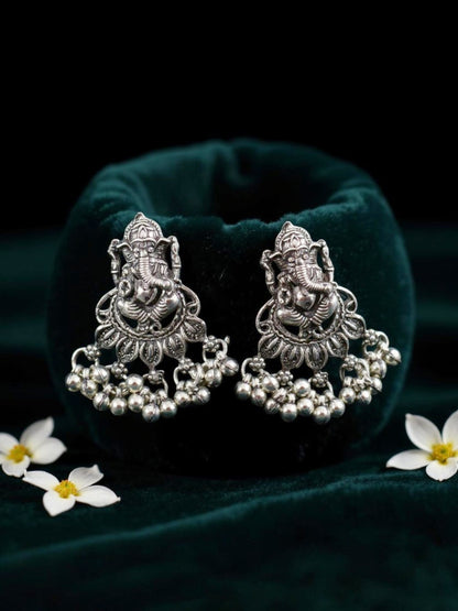 Oxidised Silver Lord Ganesha Temple Jewellery Necklace Set with Earrings