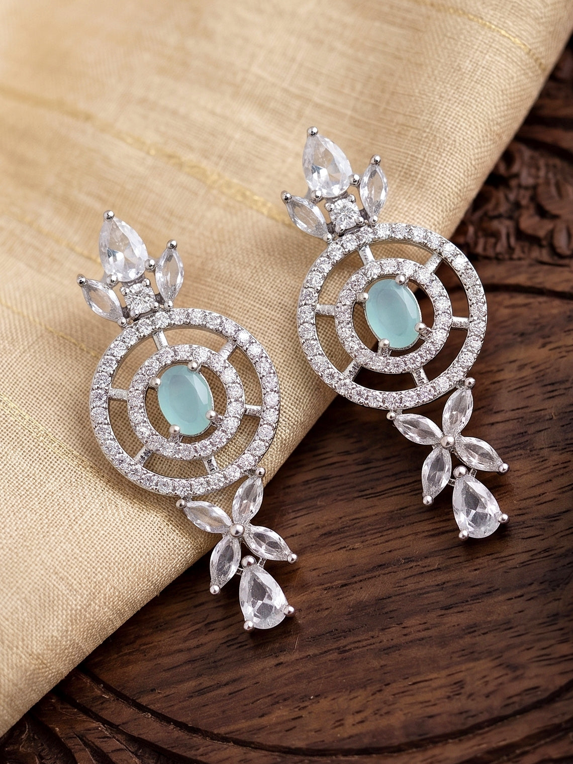 Silver-Tone Turquoise Stone & American Diamond Necklace Set with Earrings for Women – Office, Party & Function Wear (1717-K4SA-2242-MNT-S)