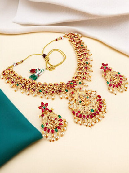 Traditional Temple Jewellery Goddess Lakshmi Design Necklace with Earrings