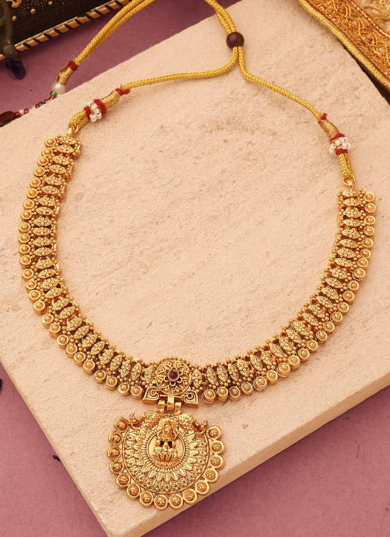 Traditional Temple Jewellery Goddess Lakshmi Design Necklace with Earrings