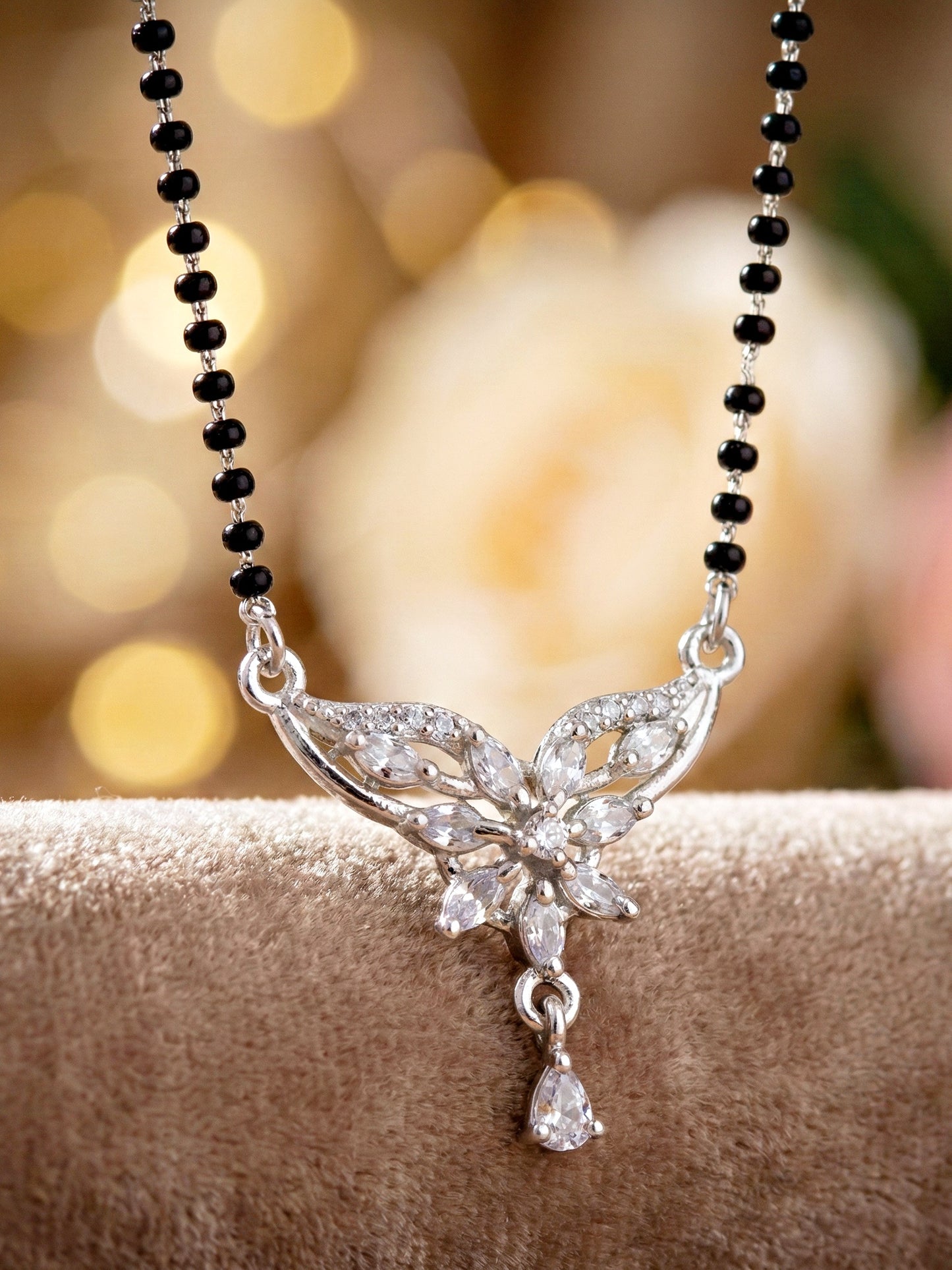 Lucky Jewellery AD Floral Drop Mangalsutra for Women (110-K4MA-2245-S)