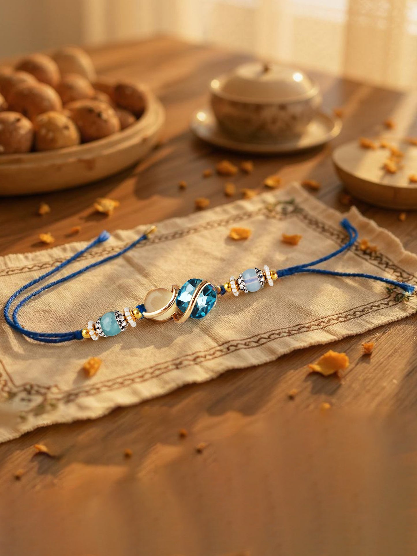 Lucky Jewellery Designer Gold Plated Blue Color Stone Rakhi - Rakshabandhan Rakhee Bracelet for Brother Bhaiya Bhai Bhabhi - Pack of 3 (300-CHR1-1002A-3)