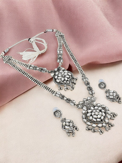 Oxidised Silver Plating Navratri Festival Jewellery Necklace Set with Earrings