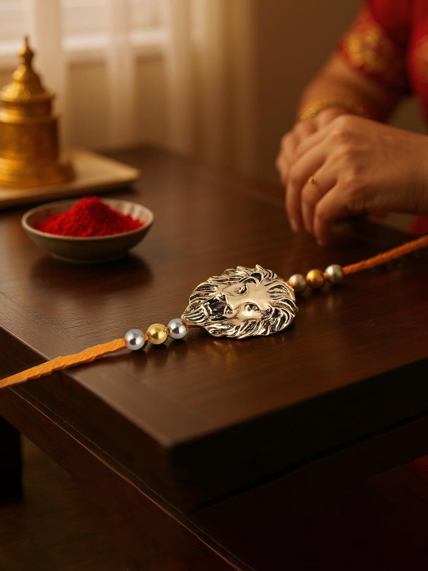 Lucky Jewellery Designer Oxidised Gold Rakhi - Rakshabandhan Lion Design Rakhee Bracelet for Brother/Bhaiya/Bhai/Bhabhi - Pack of 1 (140-CHR1-1175-1)