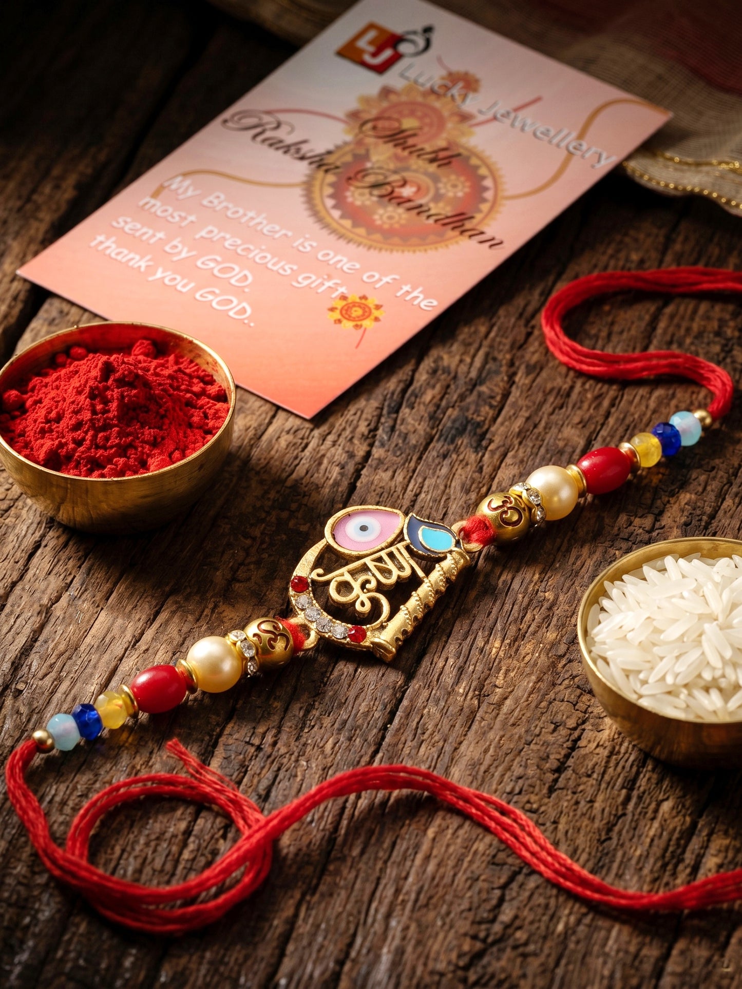 Divine Krishna Bansuri Beaded Rakhi For Brother | Spiritual Set With Roli Chawal & Card (72-S5R1-AR3009)