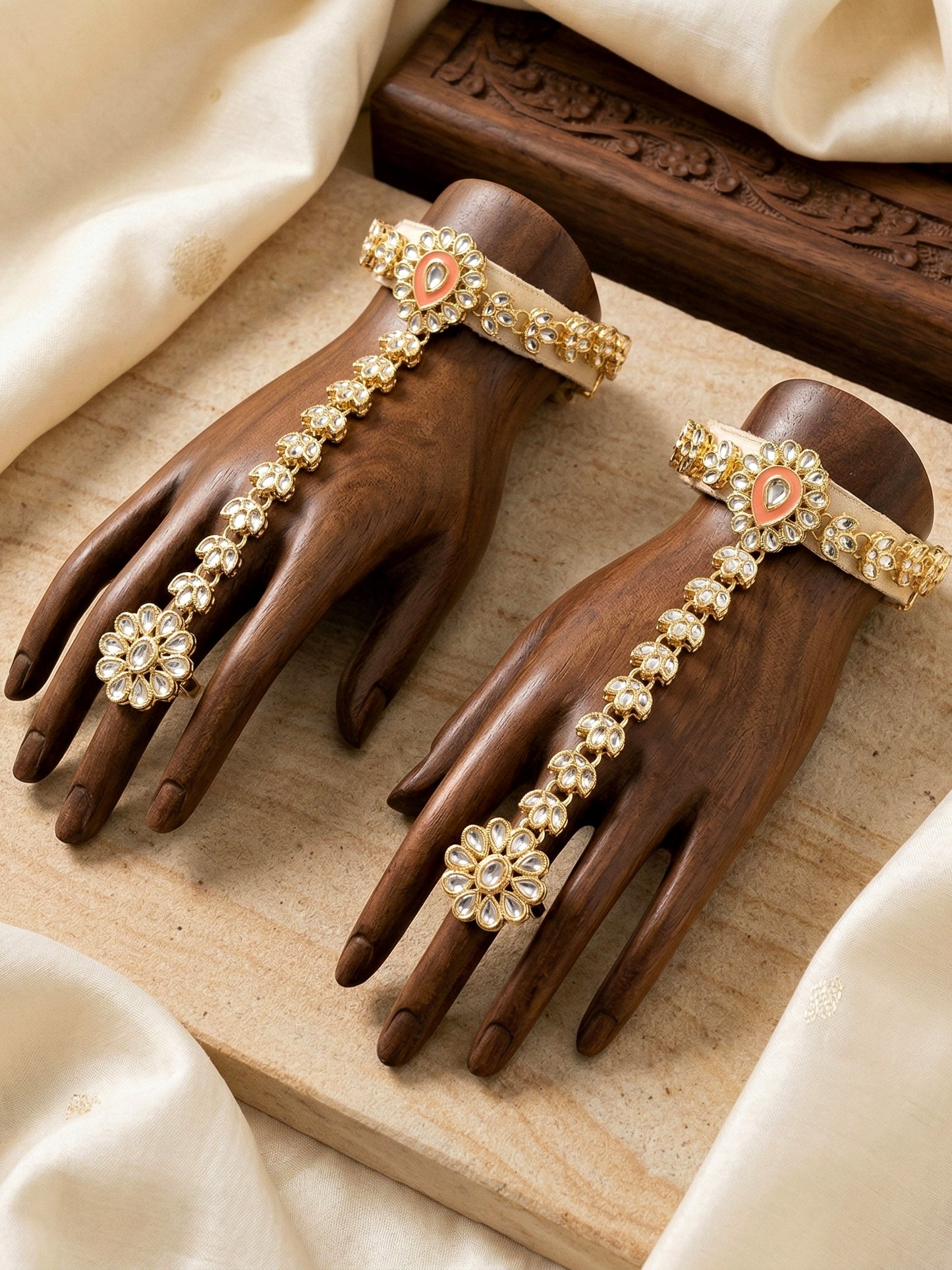 Bridal Kundan Pink Heavy Choker Jewellery Set with Hathphool & Nath (2640-IZK-551-PK)