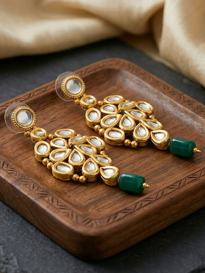 Handcrafted Kundan Green Beaded Choker Jewellery Set with Maang Tikka, 18K Gold Plated (842-B5SP-005-G)