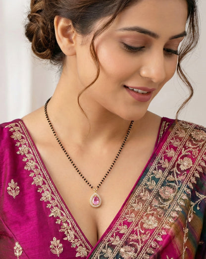 Lucky Jewellery Pink Stone AD Mangalsutra for Women (113-CHMS-1279-PK)